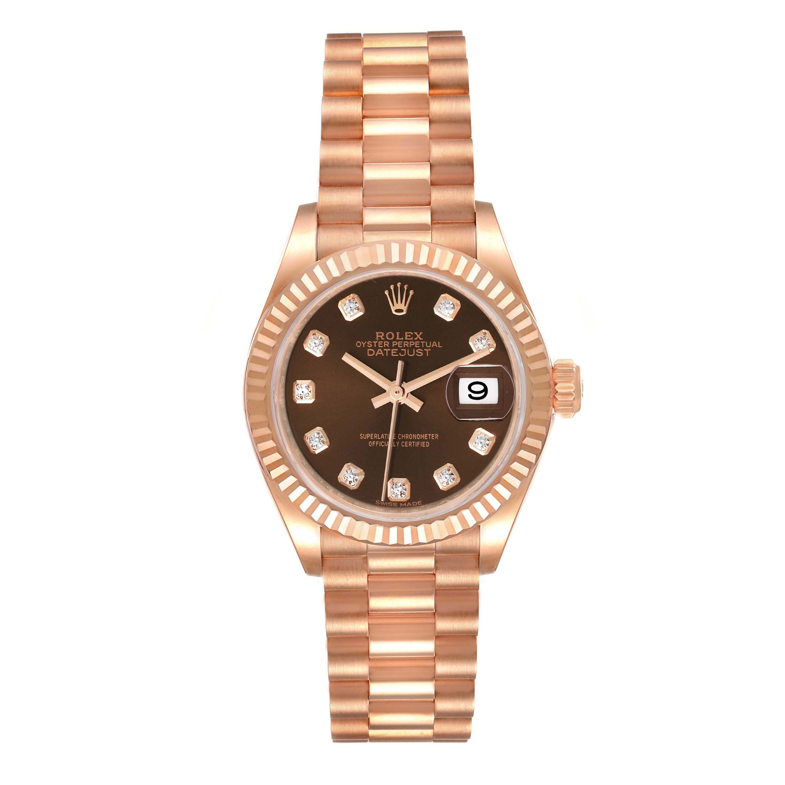 Rolex Lady-Datejust 28mm 279175 Chocolate Diamond-Set Dial President Everose Gold - Image 3