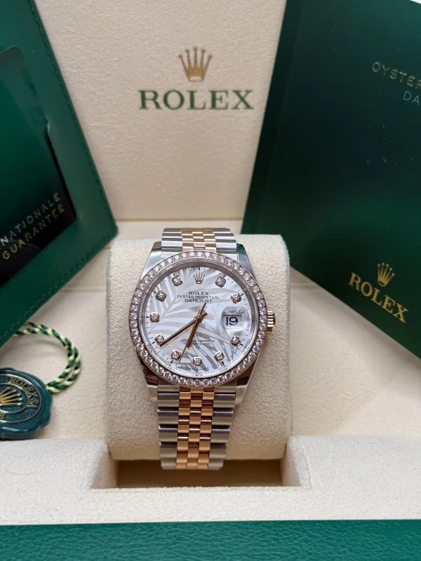 Rolex  Datejust 36mm 126281 Silver Palm Motif Diamond Dial Oyster Bracelet