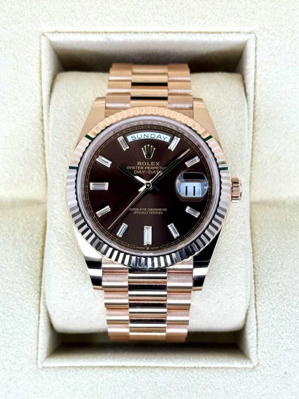Rolex  Day-Date "President" 40mm Everose Gold Chocolate Diamond Baguette Dial - 228235