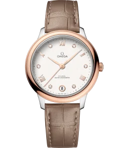 Omega De Ville Prestige 34 mm Silver Dial with Diamonds Stainless Steel and Sedna™ 18k Rose Gold Strap 434.23.34.20.52.001