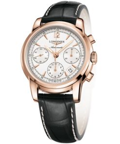 Longines Men's L27538723 The Saint-Imier 18kt Rose Gold Chronograph Automatic Black Leather Watch