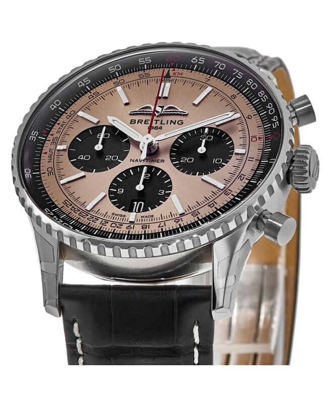 Breitling Navitimer B01 Chronograph 46 Brown Dial Black Leather Strap Watch For Men - AB0138241K1P1 - Image 3