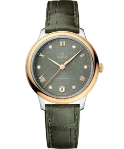 Omega De Ville Prestige 34mm Green Dial with Diamonds Stainless Steel and 18k Yellow Gold Strap 434.23.34.20.60.001