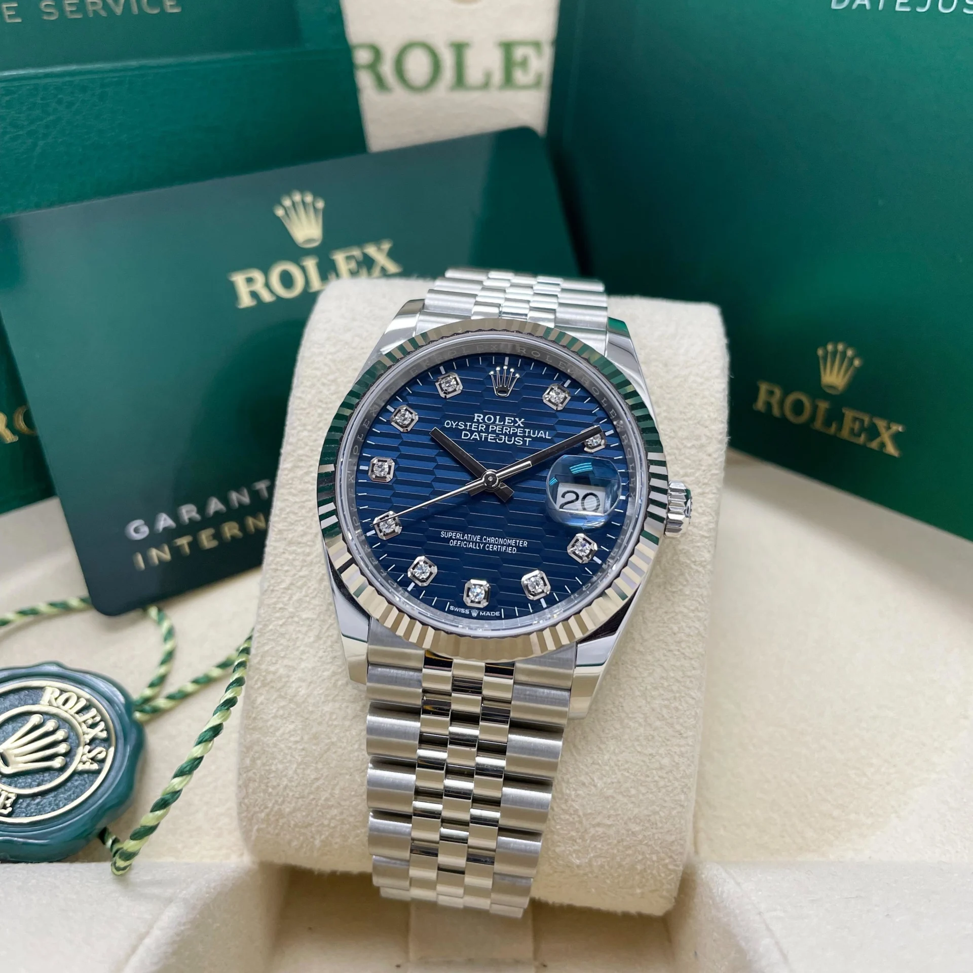 Rolex Datejust 36mm 126234 Blue Fluted Motif Diamond Dial Jubilee Bracelet Watch - Image 3