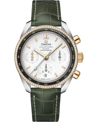 Omega Speedmaster 38 Silver Dial 38mm with Diamonds Stainless Steel 18k Yellow Gold Strap 324.28.38.50.02.001