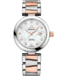 Omega De Ville Ladymatic 34mm White Dial with Diamonds Stainless Steel Sedna™ 18k Rose Gold Bracelet 425.25.34.20.55.004