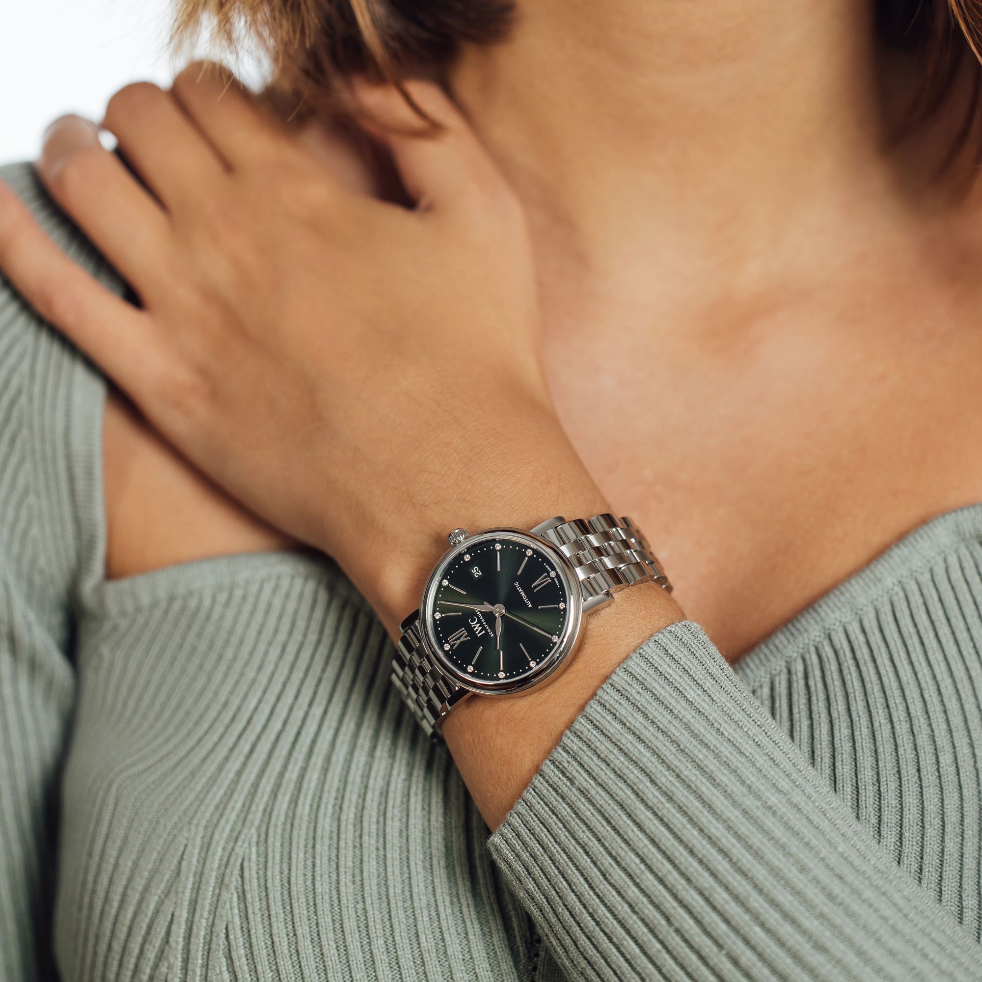 IWC Portofino Automatic 37mm Green Diamond Dial Steel Women's Watch IW458602 - Image 4