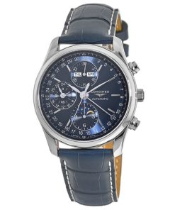 Longines Men's L2.673.4.92.0 Master Collection Chronograph Blue Leather Watch