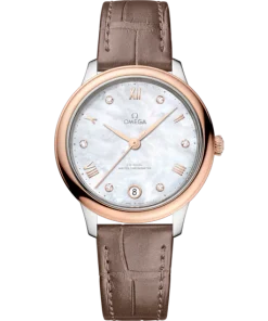 Omega De Ville Prestige 34 mm White Dial with Diamonds Stainless Steel and Sedna™ 18k Rose Gold Strap 434.23.34.20.55.001