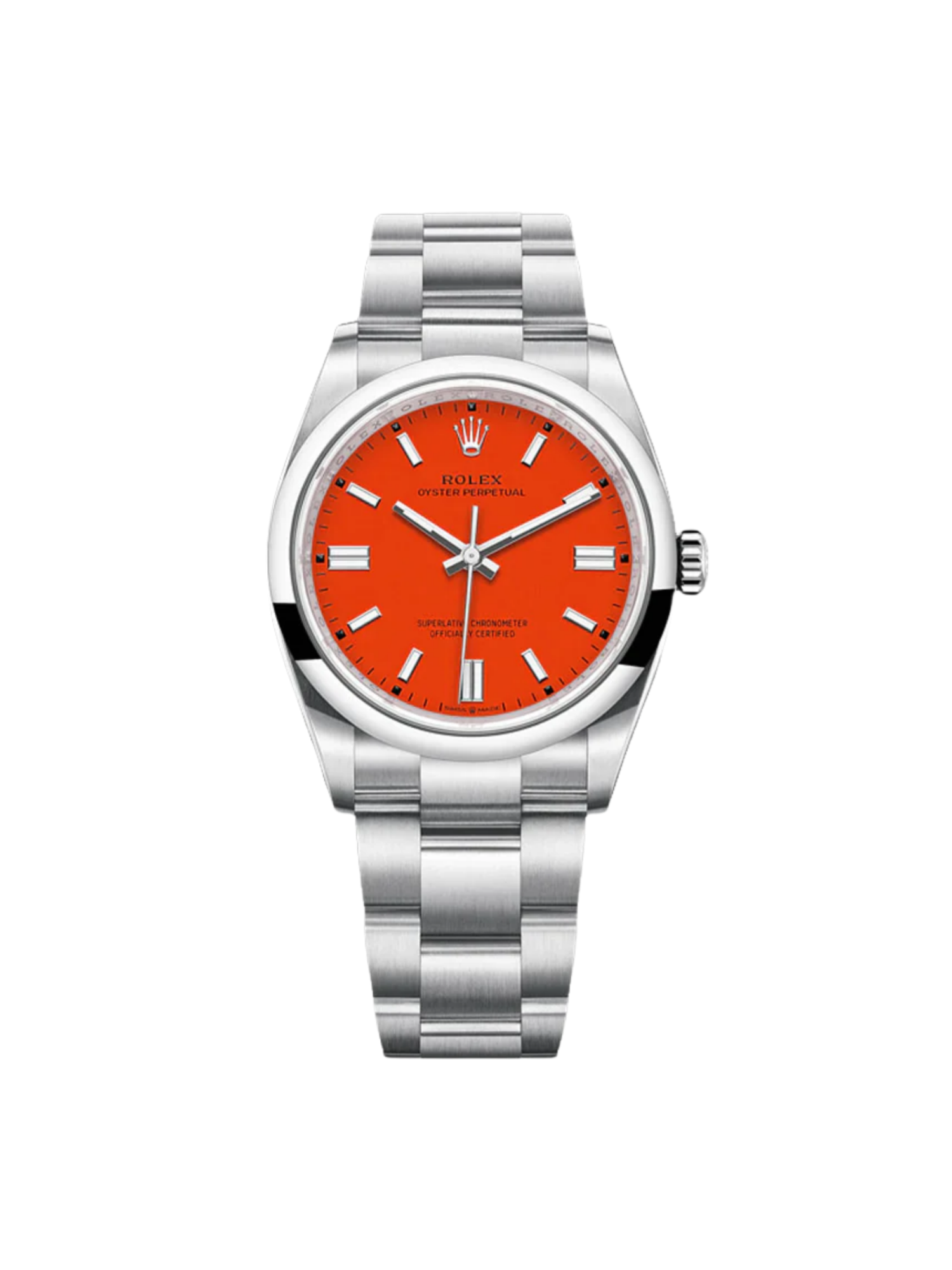 Rolex Oyster Perpetual 36mm 126000-0007 Coral Red Dial Steel Watch