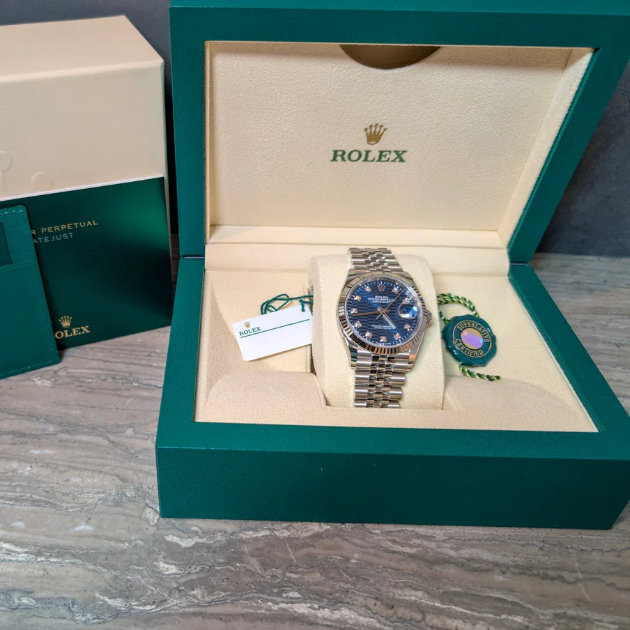 Rolex Datejust 36mm 126234 Blue Fluted Motif Diamond Dial Jubilee Bracelet Watch - Image 11