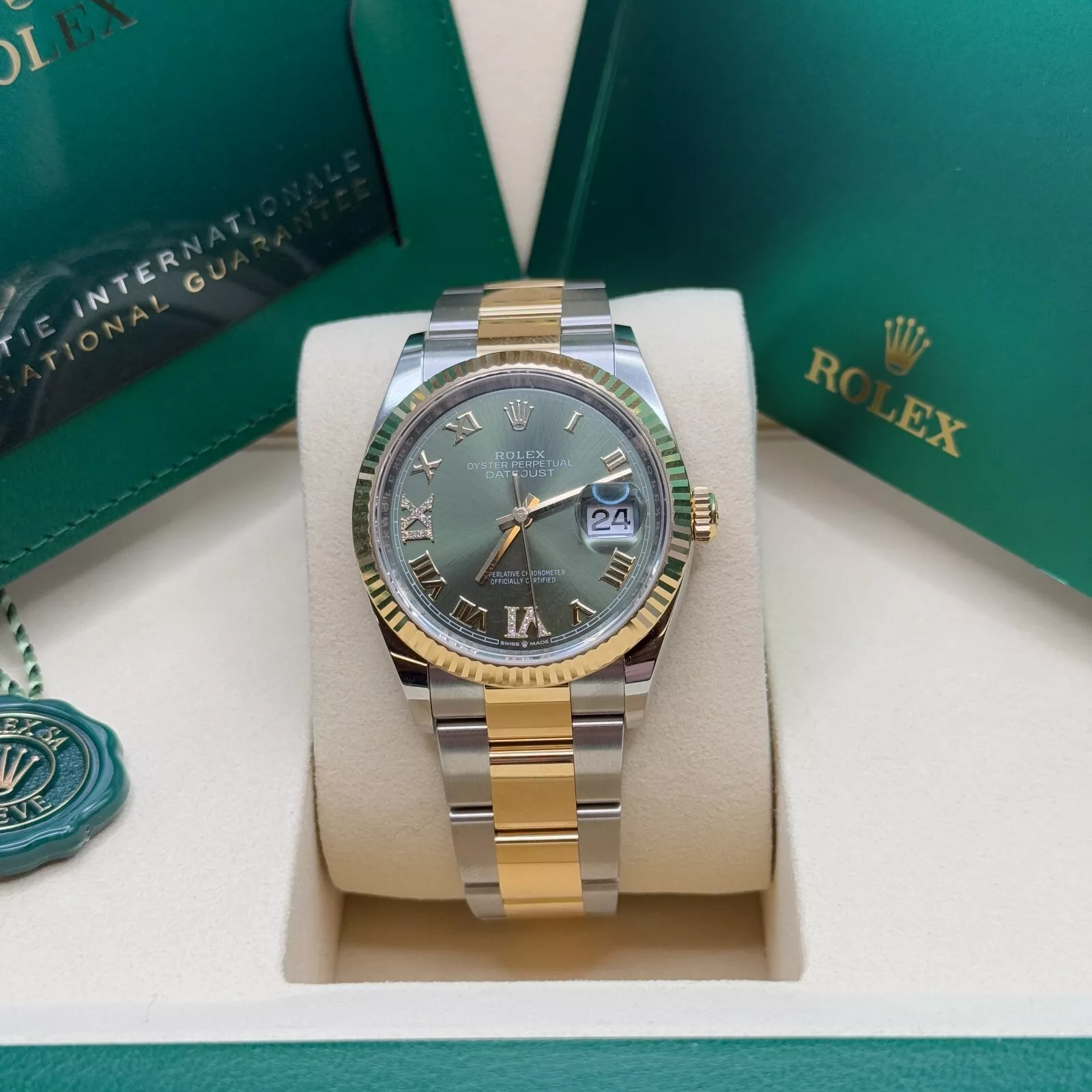 Rolex Datejust 36mm 126233 Olive-green Roman Diamond Dial Two-Tone Jubilee Bracelet - Image 9