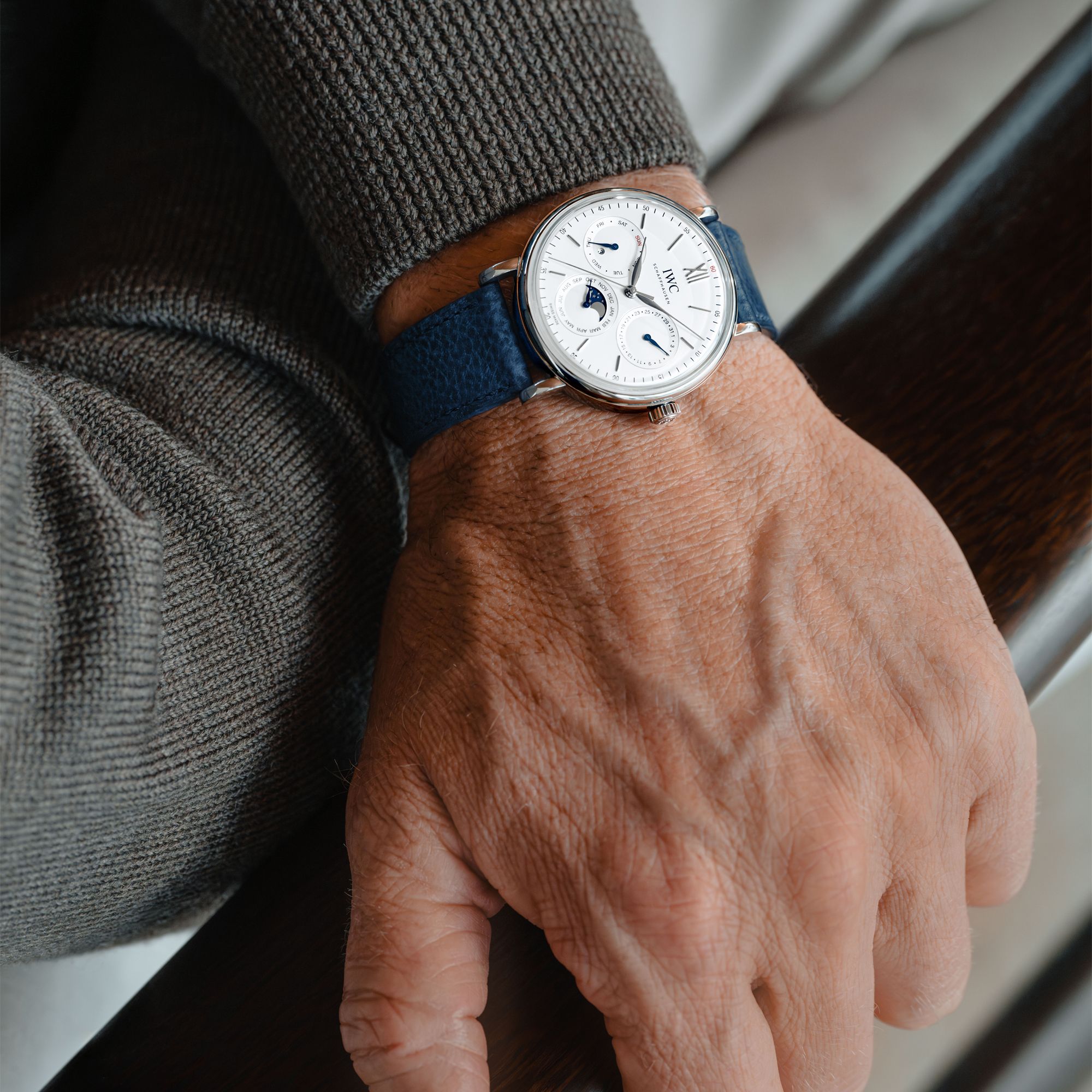 IWC Schaffhausen Portofino Perpetual Calendar 40 mm Silver Dial Stainless Steel Blue Strap IW344601 - Image 4