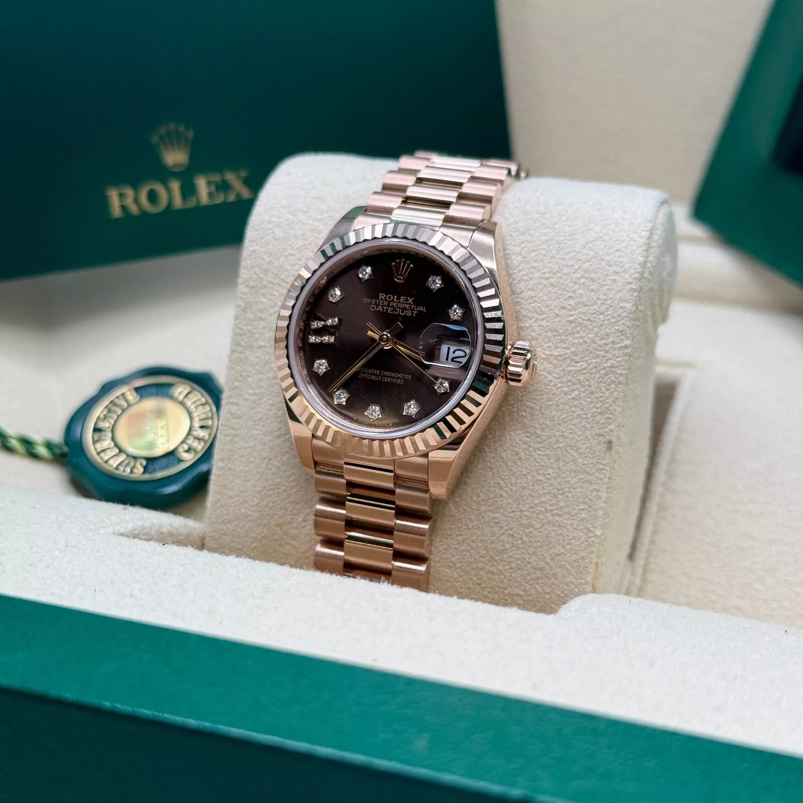 Rolex Lady-Datejust 28mm 279175 Chocolate Diamond-Set Dial President Everose Gold - Image 5