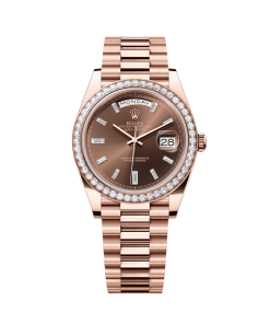 Rolex Day-Date 40mm Chocolate Baguette Diamond Dial Diamond Bezel Dial Watch 228345RBR