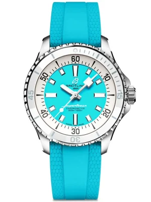??Free Shipping????Free Shipping??BREITLINGSuperocean 36mm Turquoise Dial Ladies Automatic Strap Watch