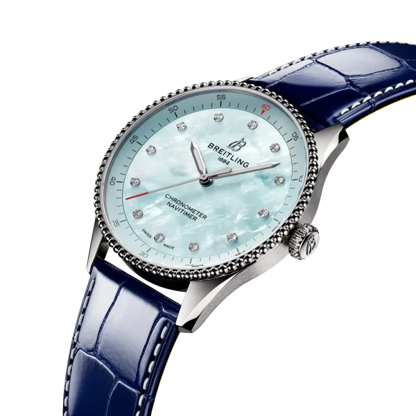 Breitling Navitimer 32mm Ladies Watch Blue Mother Of Pearl Alligator A77320171C1P1
