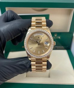 Alternative view of Rolex Day-Date 40mm Champaign Dial and Diamond Bezel Yellow Gold President Bracelet 228348RBR-0008