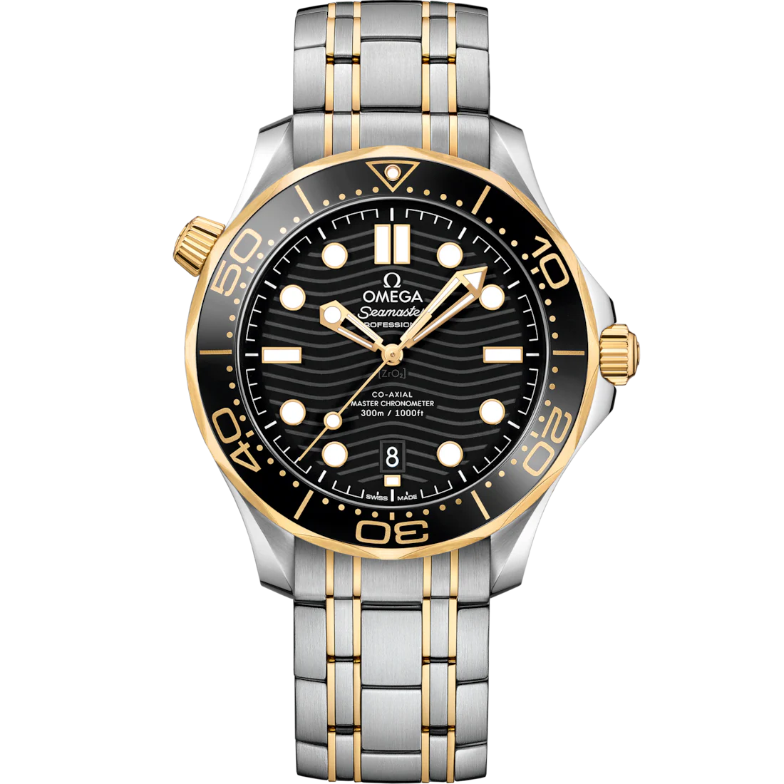 Omega Seamaster Diver 300M 42mm Black Dial Stainless Steel 18k Yellow Gold Bracelet 210.20.42.20.01.002