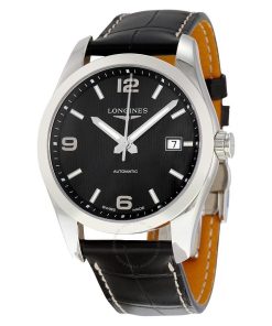 Longines Men's L2.785.4.56.3 Conquest Classic Black Leather Watch