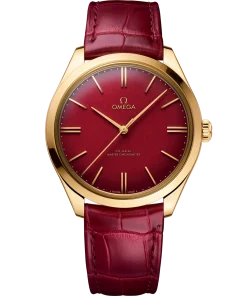 Omega De Ville Trésor 40mm Red Dial 18k Yellow Gold Strap 435.53.40.21.11.001