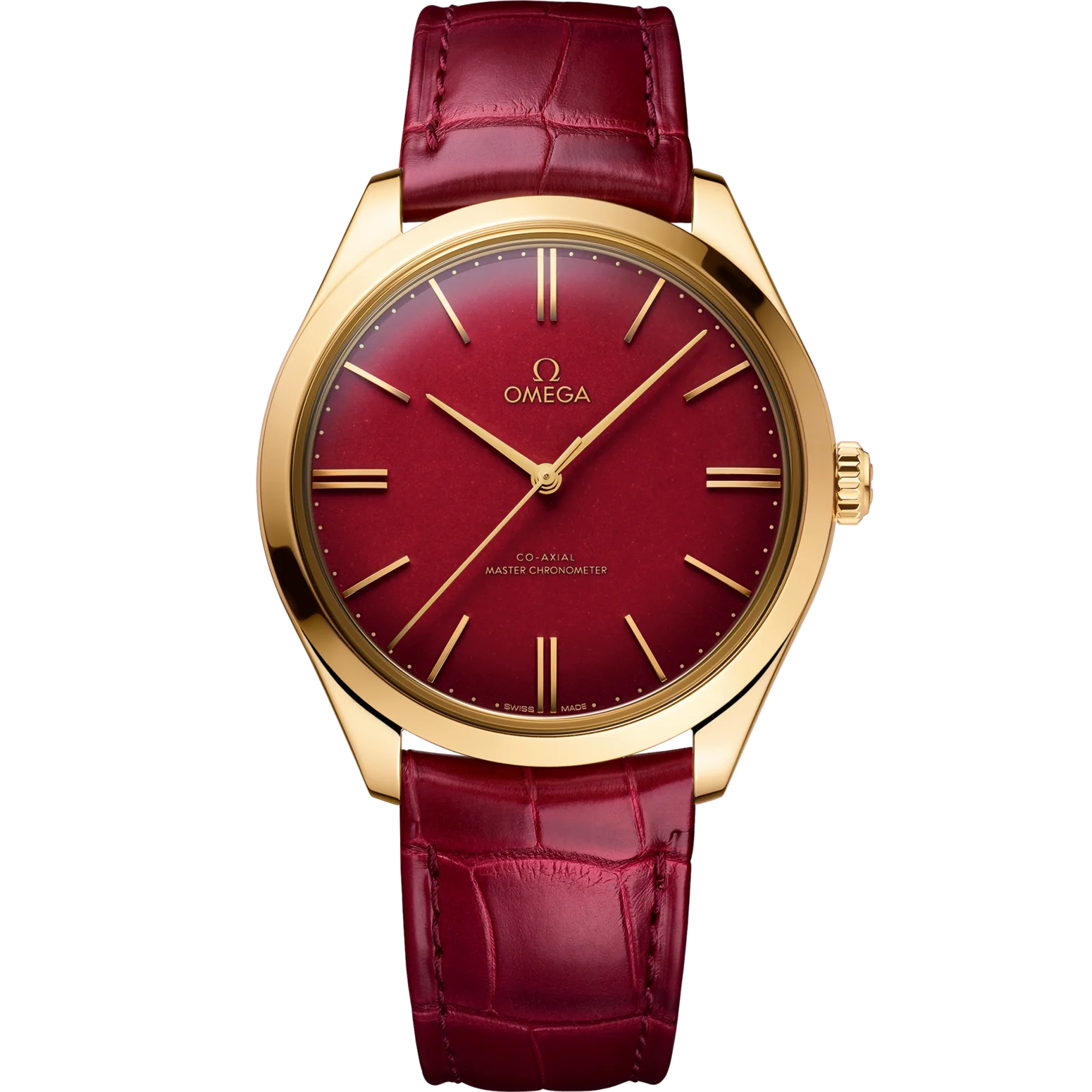 Omega De Ville Trésor 40mm Red Dial 18k Yellow Gold Strap 435.53.40.21.11.001