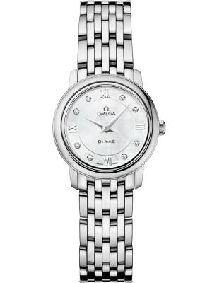 Omega De Ville Prestige 24.4 mm White Dial with Diamonds Stainless Steel Bracelet 424.10.24.60.55.001