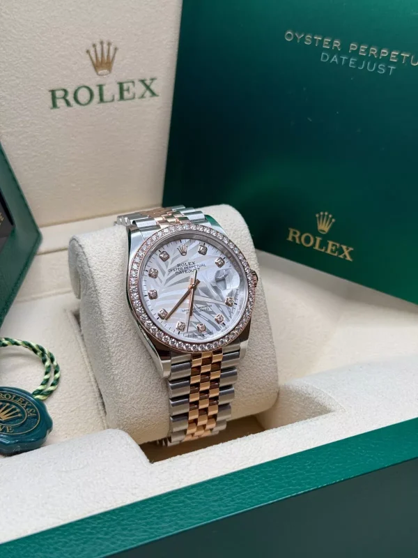 Rolex  Datejust 36mm 126281 Silver Palm Motif Diamond Dial Oyster Bracelet