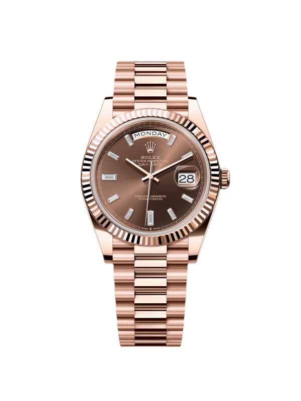 Rolex  Day-Date "President" 40mm Everose Gold Chocolate Diamond Baguette Dial - 228235