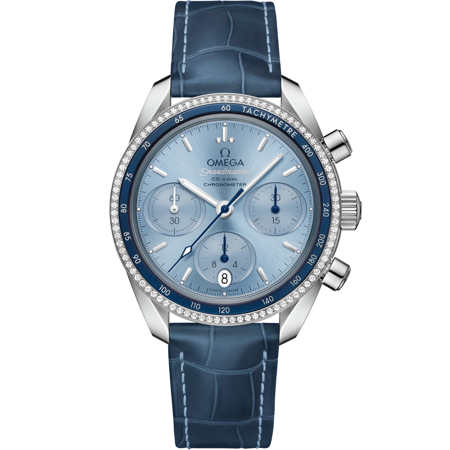 Omega Speedmaster 38 Blue Dial 38mm with Diamonds Stainless Steel Strap 324.38.38.50.03.001