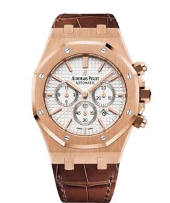 Audemars Piguet Royal Oak Chronograph 41mm Rose Gold White Dial Leather Strap Watch