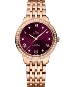 Omega De Ville Prestige 34mm Red Dial with Diamonds Sedna™ 18k Rose Gold Bracelet 434.55.34.20.61.001