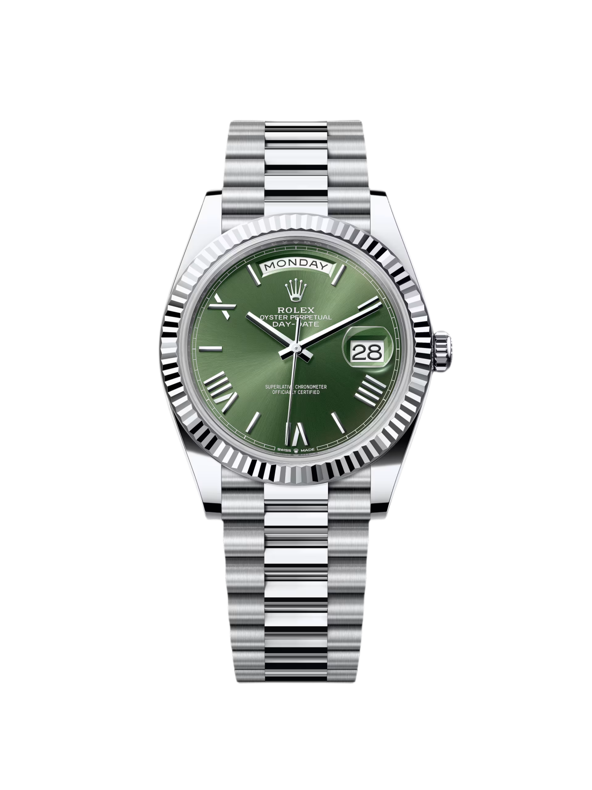 Rolex Day-Date "President" 40mm Platinum Green Olive Roman Dial - 228236