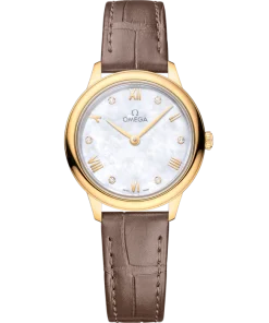 Omega De Ville Prestige 27.5 mm White Dial with Diamonds 18k Yellow Gold Strap 434.53.28.60.55.002