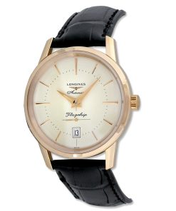 Longines Men's L47958782 18kt Rose Gold Automatic Black Leather Watch