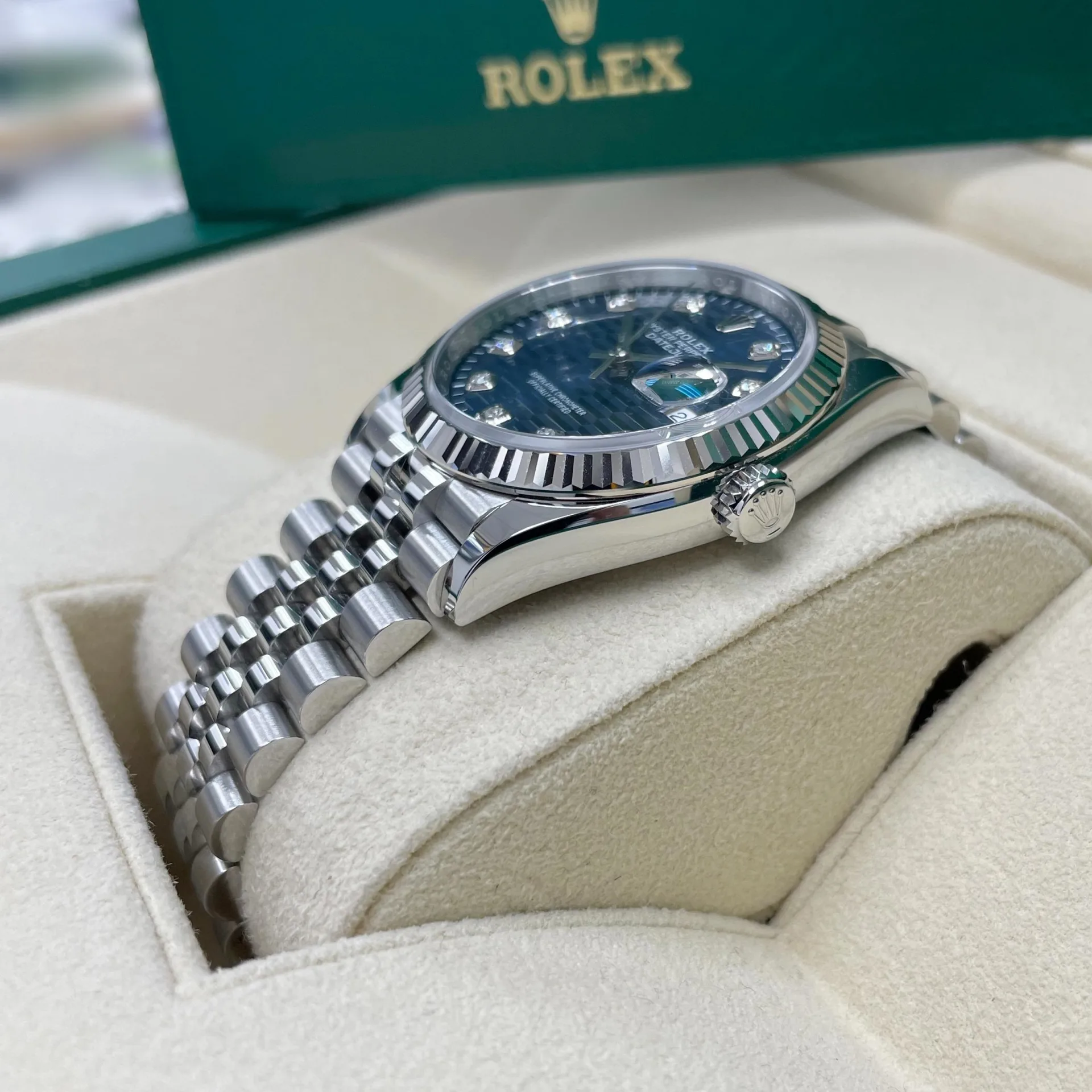 Rolex Datejust 36mm 126234 Blue Fluted Motif Diamond Dial Jubilee Bracelet Watch - Image 4