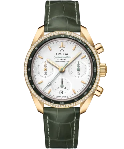 Omega Speedmaster 38 Silver Dial 38mm with Diamonds 18k Yellow Gold Strap 324.68.38.50.02.004