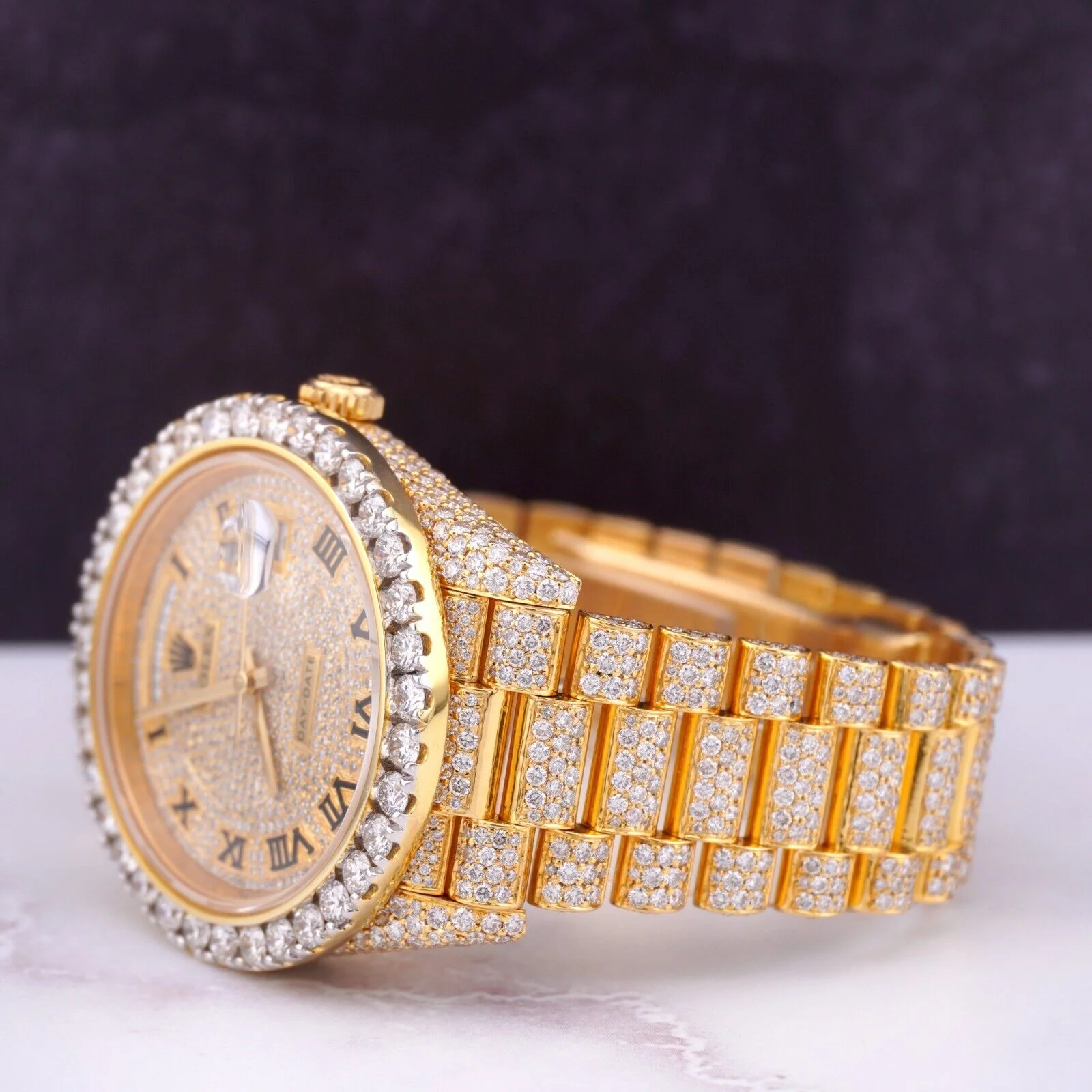 Rolex Day Date 40mm 18k Yellow Gold Iced Out 25ct Genuine Diamonds 228238 - Image 4
