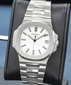 Alternative view of Patek Philippe Nautilus Silvery White Dial Stainless Steel Mens Watch 5711-1A-011