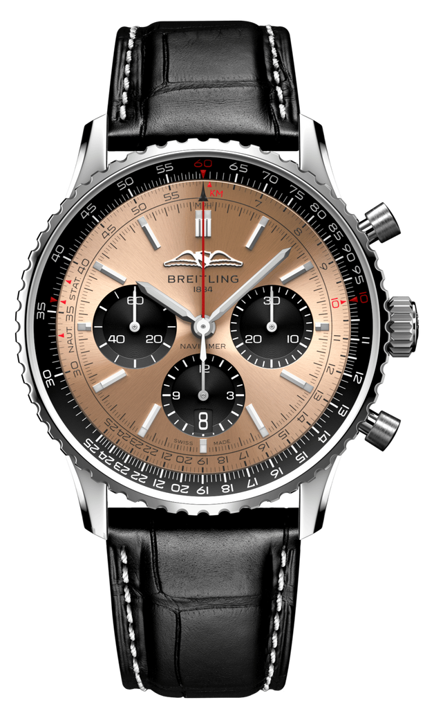 Breitling Navitimer B01 Chronograph 46 Brown Dial Black Leather Strap Watch For Men - AB0138241K1P1