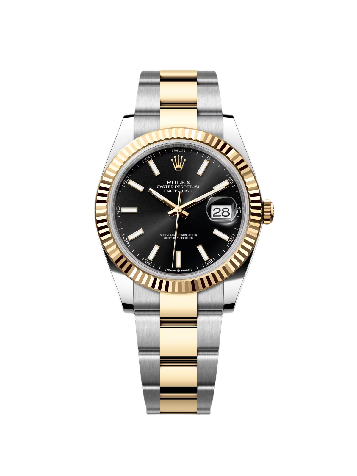 Rolex Datejust 41mm Two-Tone Yellow Gold Fluted Bezel Black Index Dial Jubilee - 126333