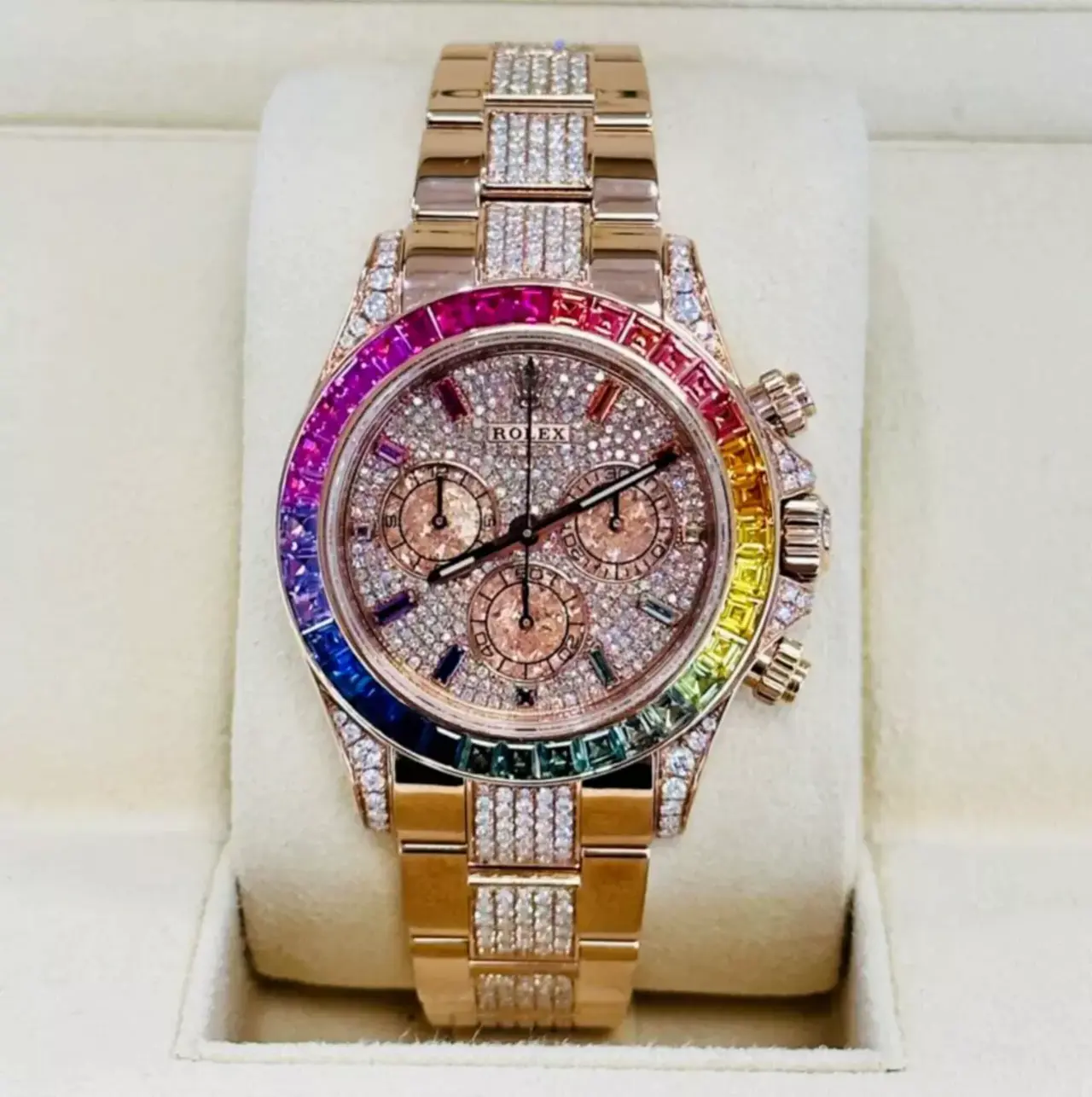 Diamond Rolex Cosmograph Daytona 116505 Custom Rainbow Diamond 18K Rose Gold 40mm - Image 3