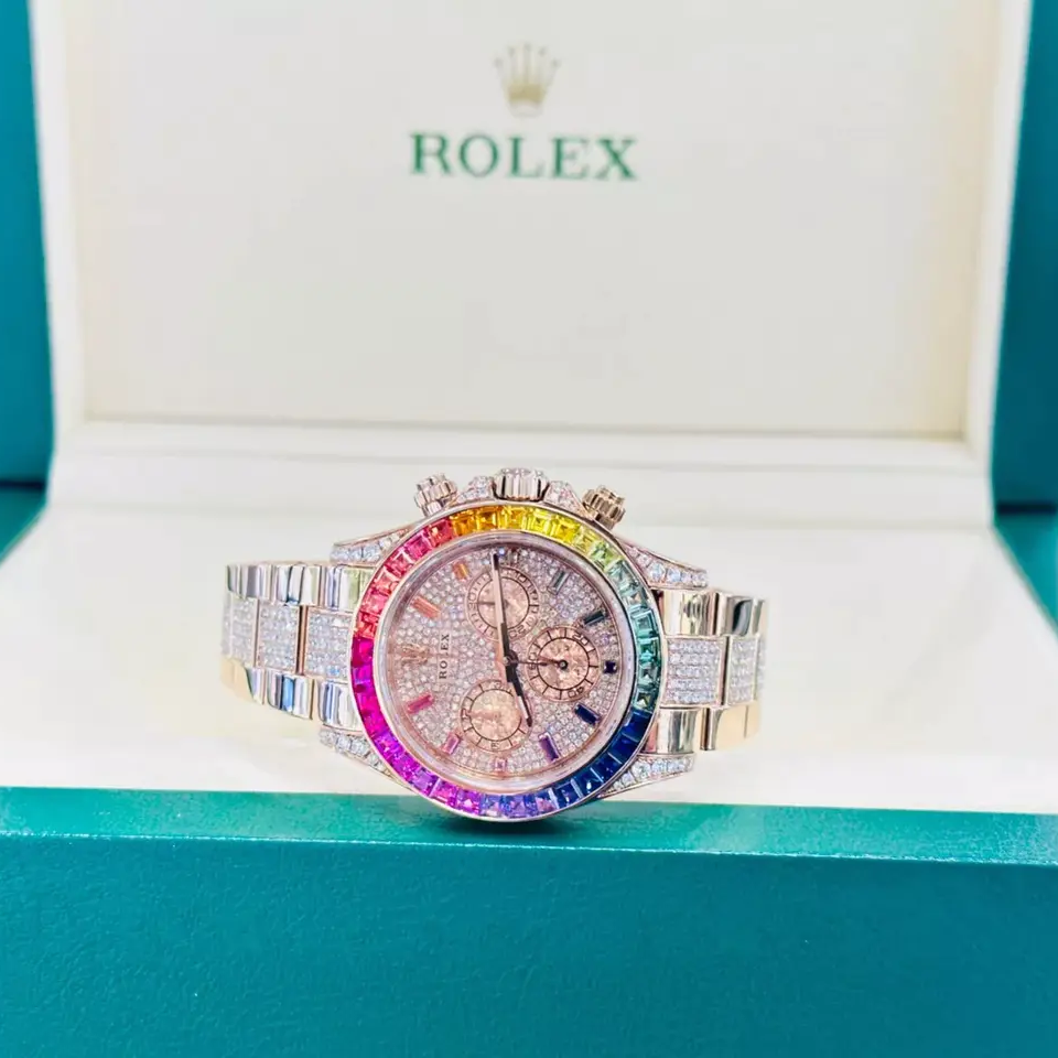 Diamond Rolex Cosmograph Daytona 116505 Custom Rainbow Diamond 18K Rose Gold 40mm - Image 6