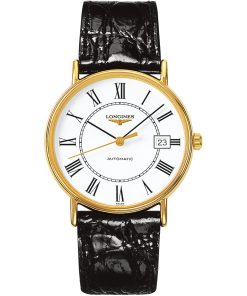 Longines Men's L4.921.2.11.2  Presence Black Leather Watch