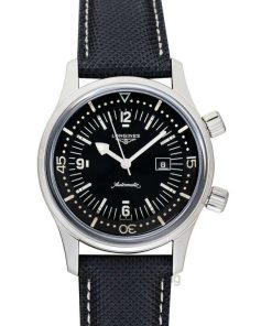 Longines Women's L3.374.4.50.0 Legend Diver Black Leather Watch
