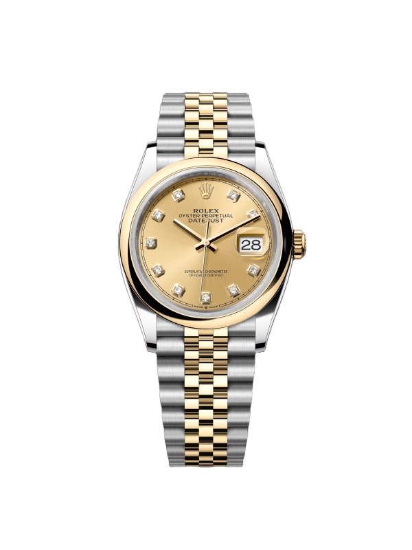 Rolex  Datejust 36mm 126203 Champagne Set with Diamonds Dial Domed Bezel Oyster Bracelet