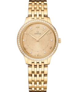 Omega De Ville Prestige 30mm Yellow Dial with Diamonds 18k Yellow Gold Bracelet 434.55.30.60.58.001