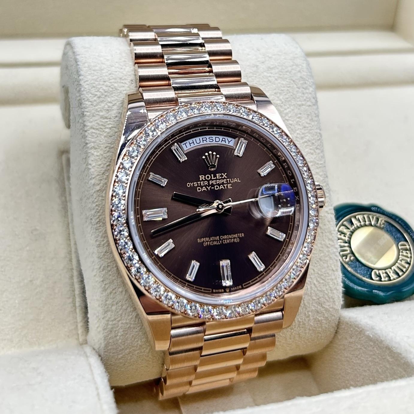 Rolex Day-Date 40mm Chocolate Baguette Diamond Dial Diamond Bezel Dial Watch 228345RBR - Image 3