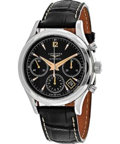 Longines Men's L27424560 Flagship Heritage Chronograph Automatic Black Leather Watch