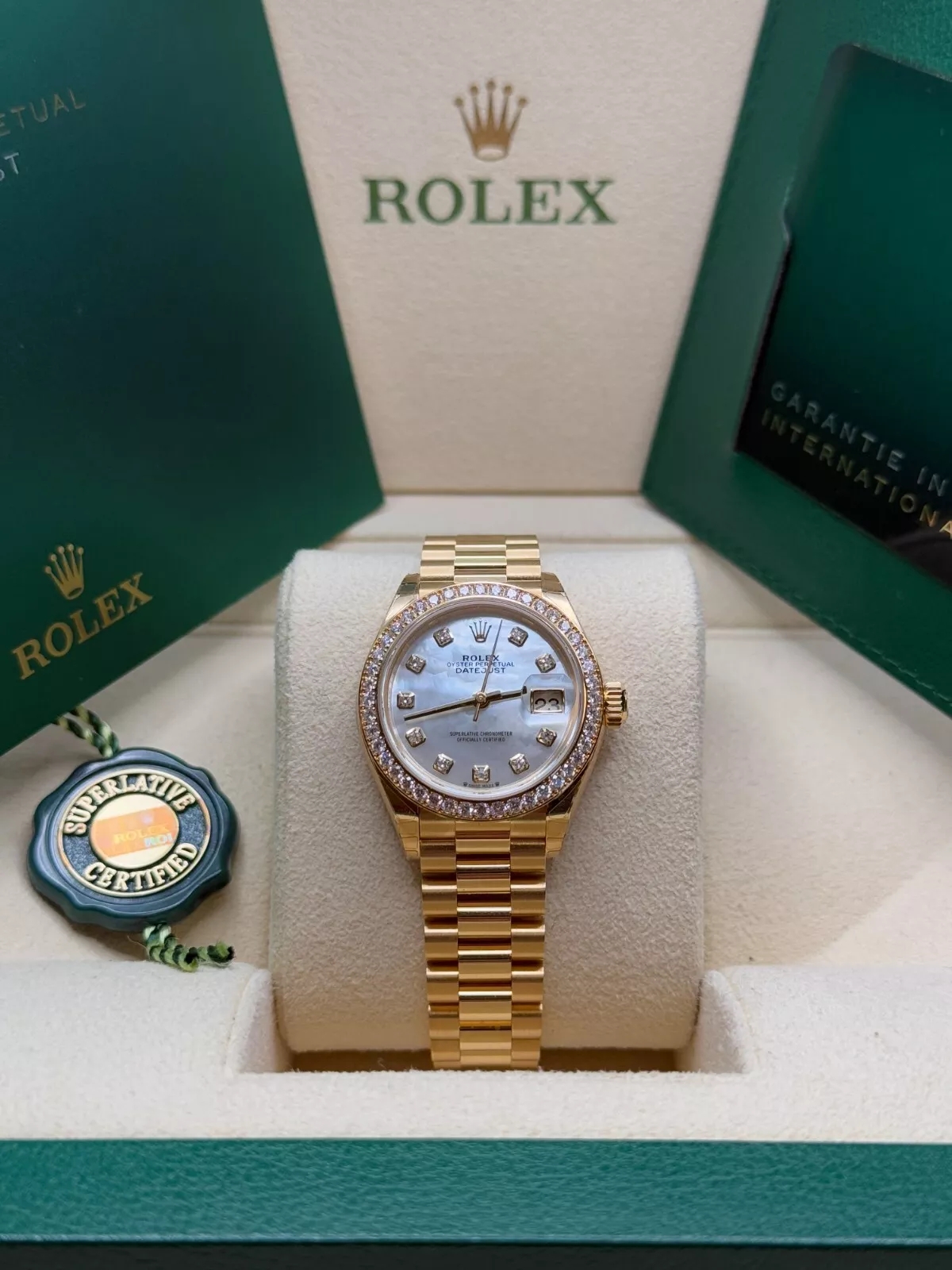 Rolex Lady-Datejust 28mm 279138RBR White Mother-of-Pearl Dial President Bracelet Watch - Image 3